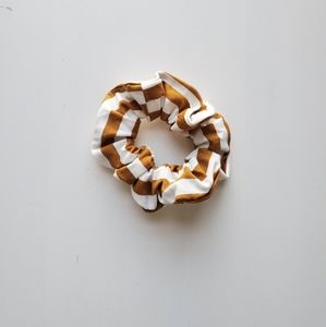 Mustard and white scrunchie